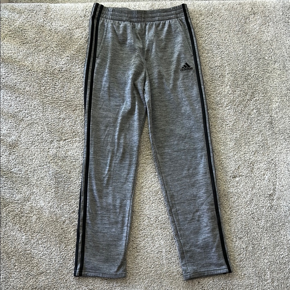 Adidas Boys Heather Gray Workout Pants with Black Accents